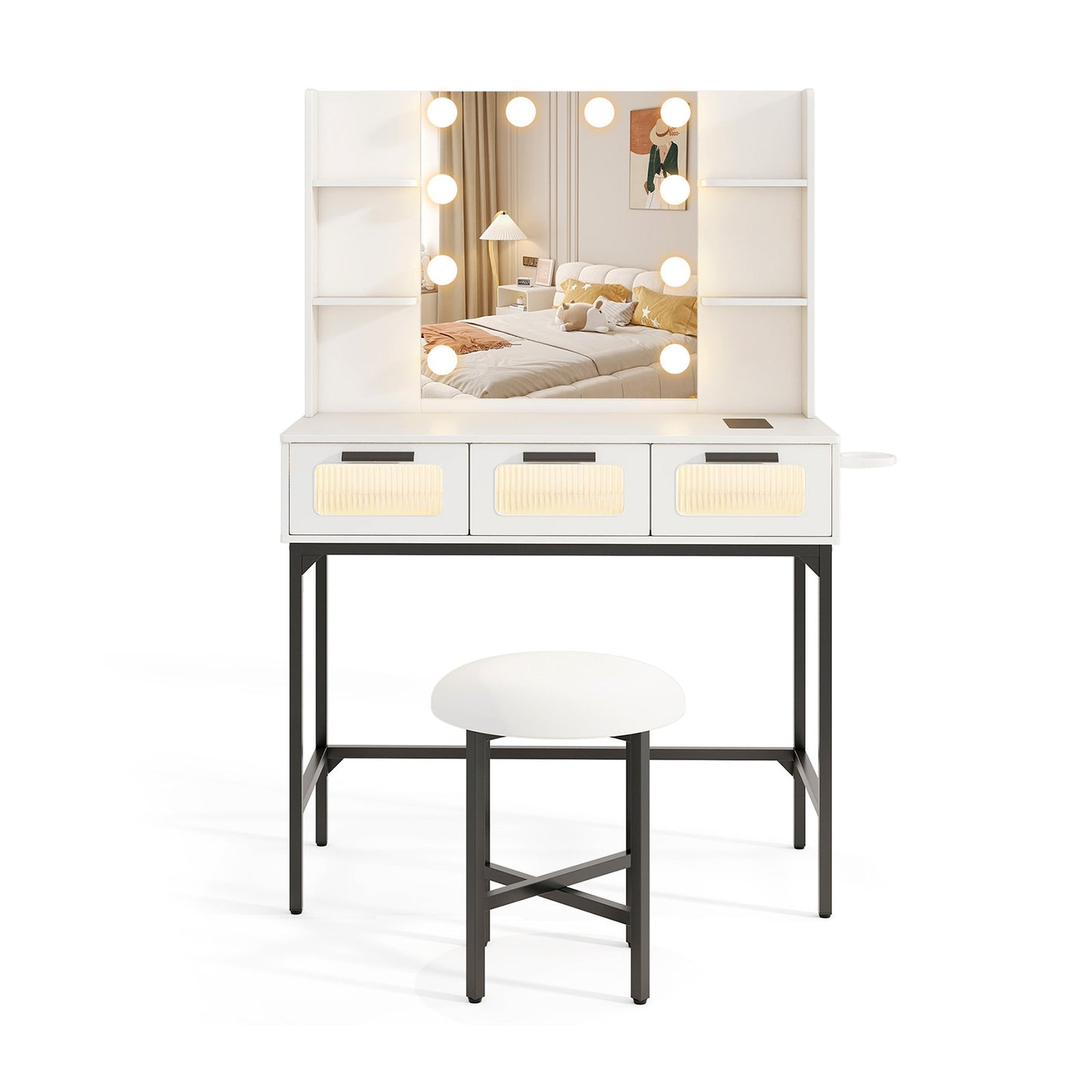 Makeup Vanity Desk With Hollywood Mirror, Lights, White Makeup Vanities at Gallery Canada