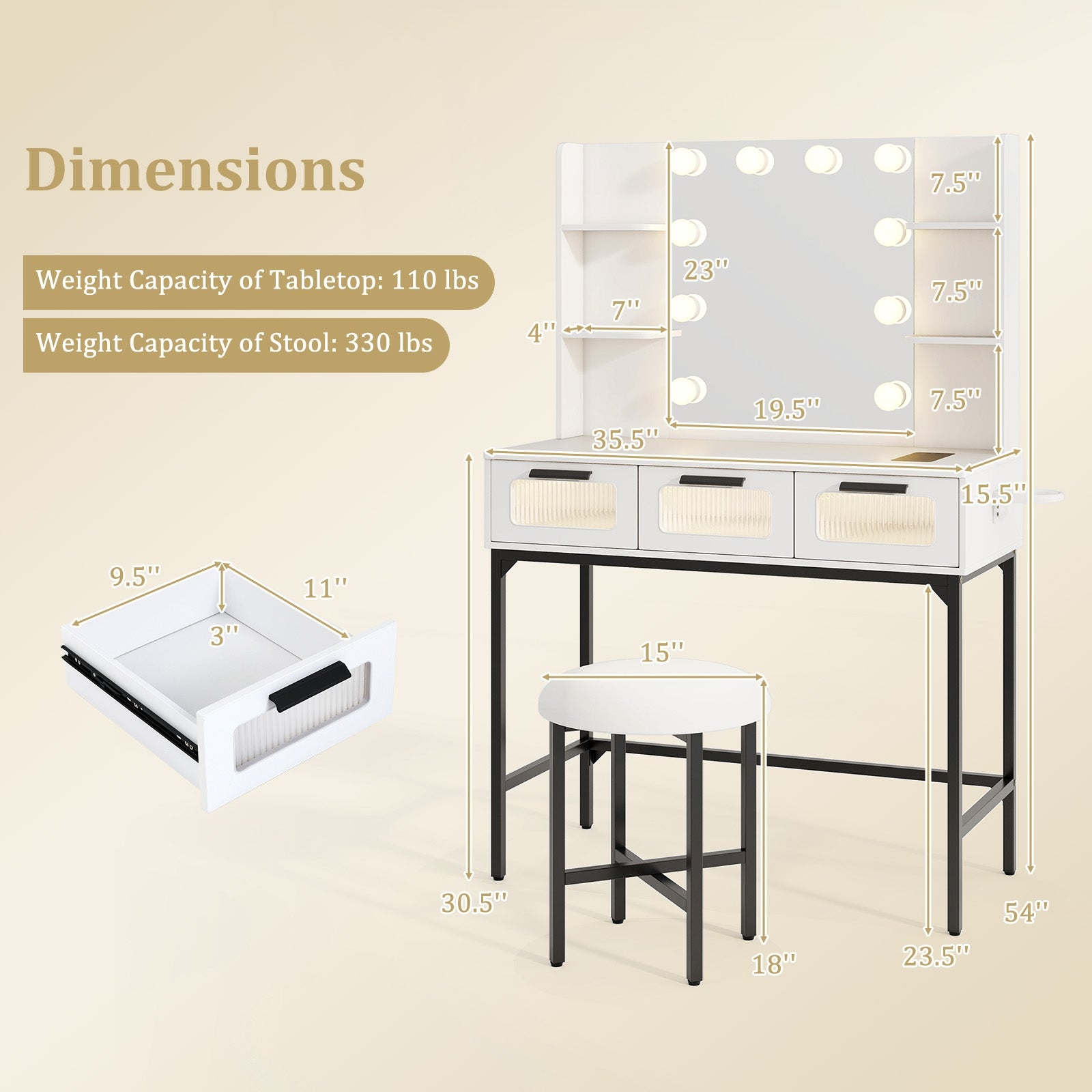 Makeup Vanity Desk With Hollywood Mirror, Lights, White Makeup Vanities at Gallery Canada