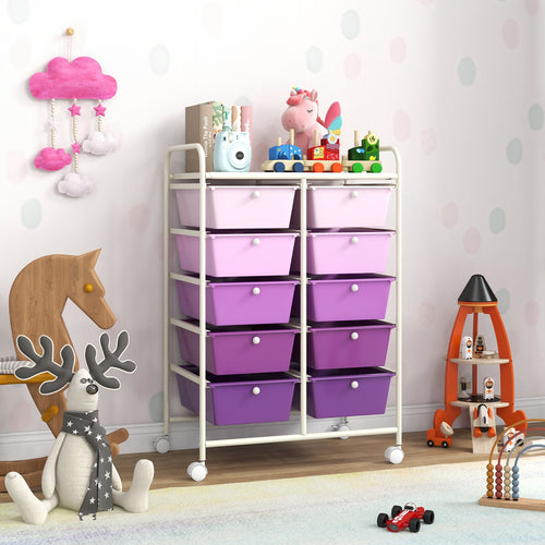 10-Drawer Rolling Storage Cart, Purple