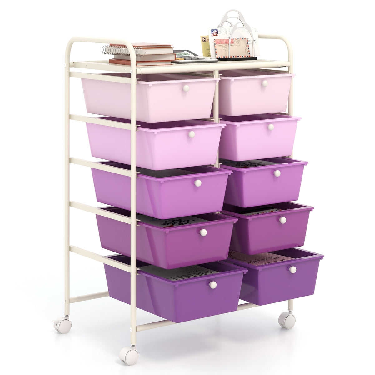 10-Drawer Rolling Storage Cart, Purple File Cabinets at Gallery Canada