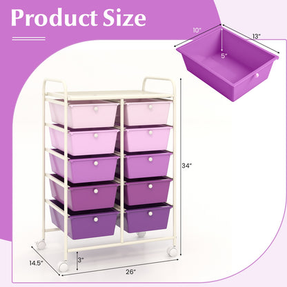 10-Drawer Rolling Storage Cart, Purple File Cabinets at Gallery Canada