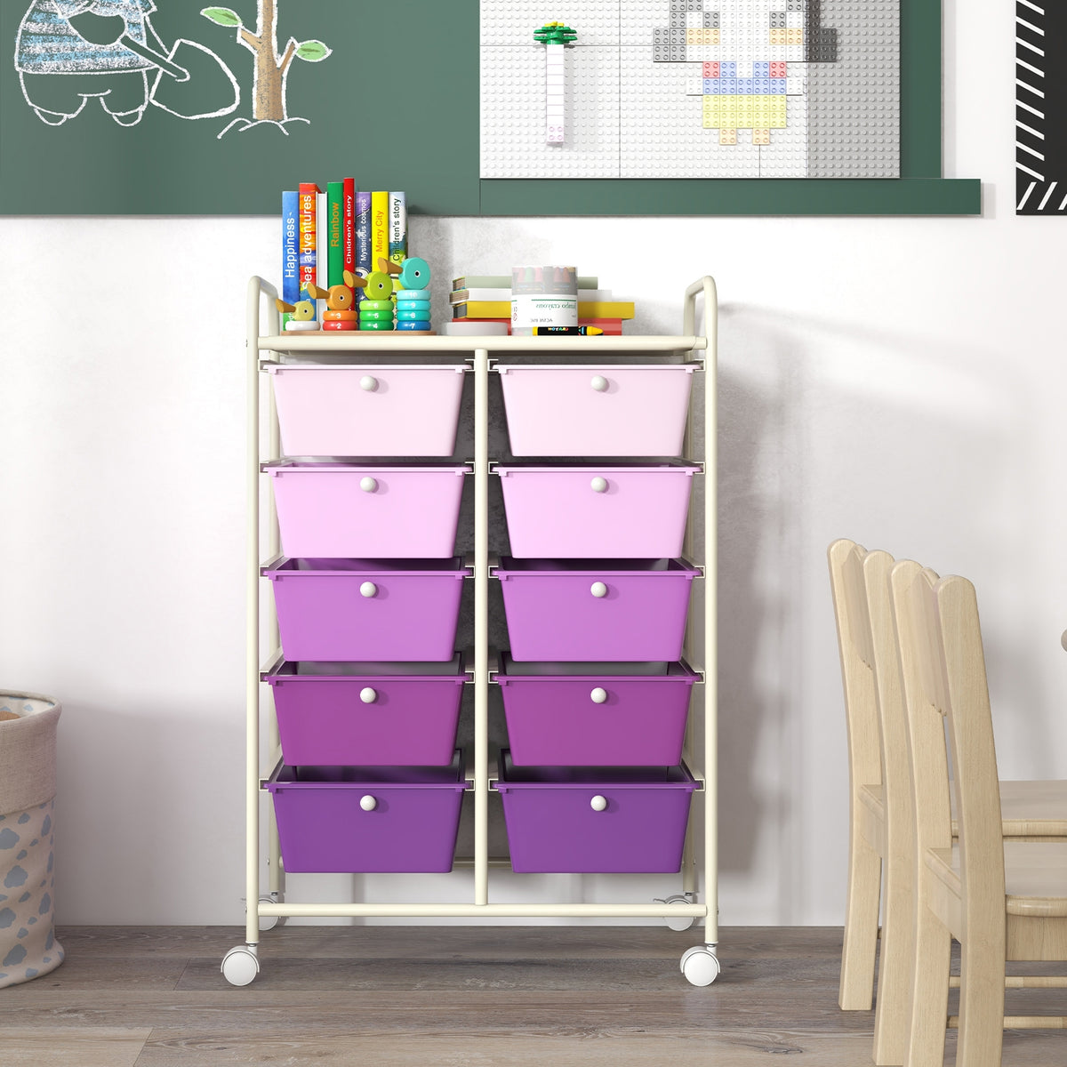 10-Drawer Rolling Storage Cart, Purple File Cabinets at Gallery Canada