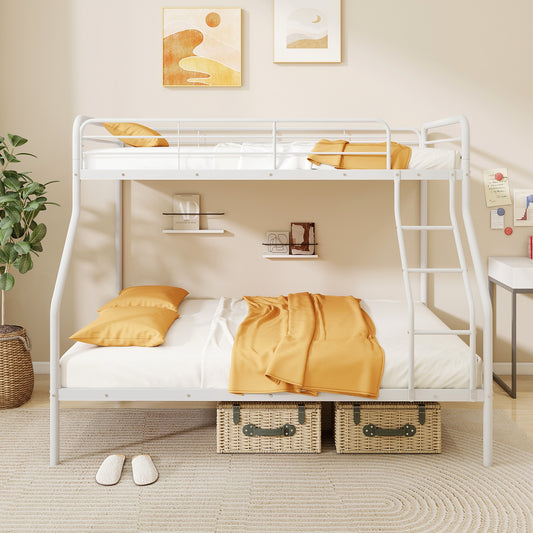 Twin Over Full Bunk Bed, With Ladder And Guardrails, White Bunk Bed Frame White at Gallery Canada