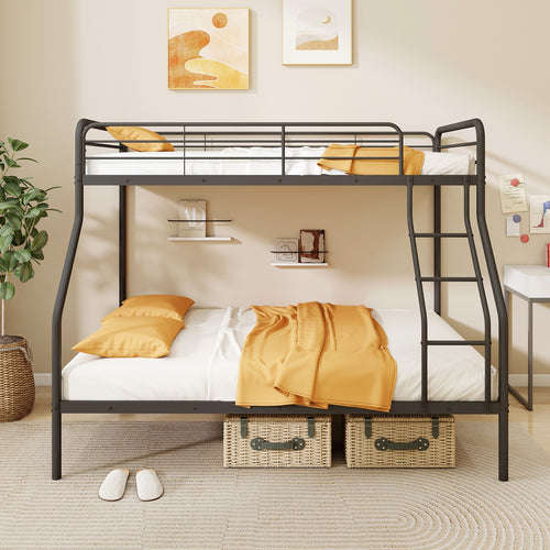 Twin Over Full Bunk Bed, With Ladder And Guardrails, Black