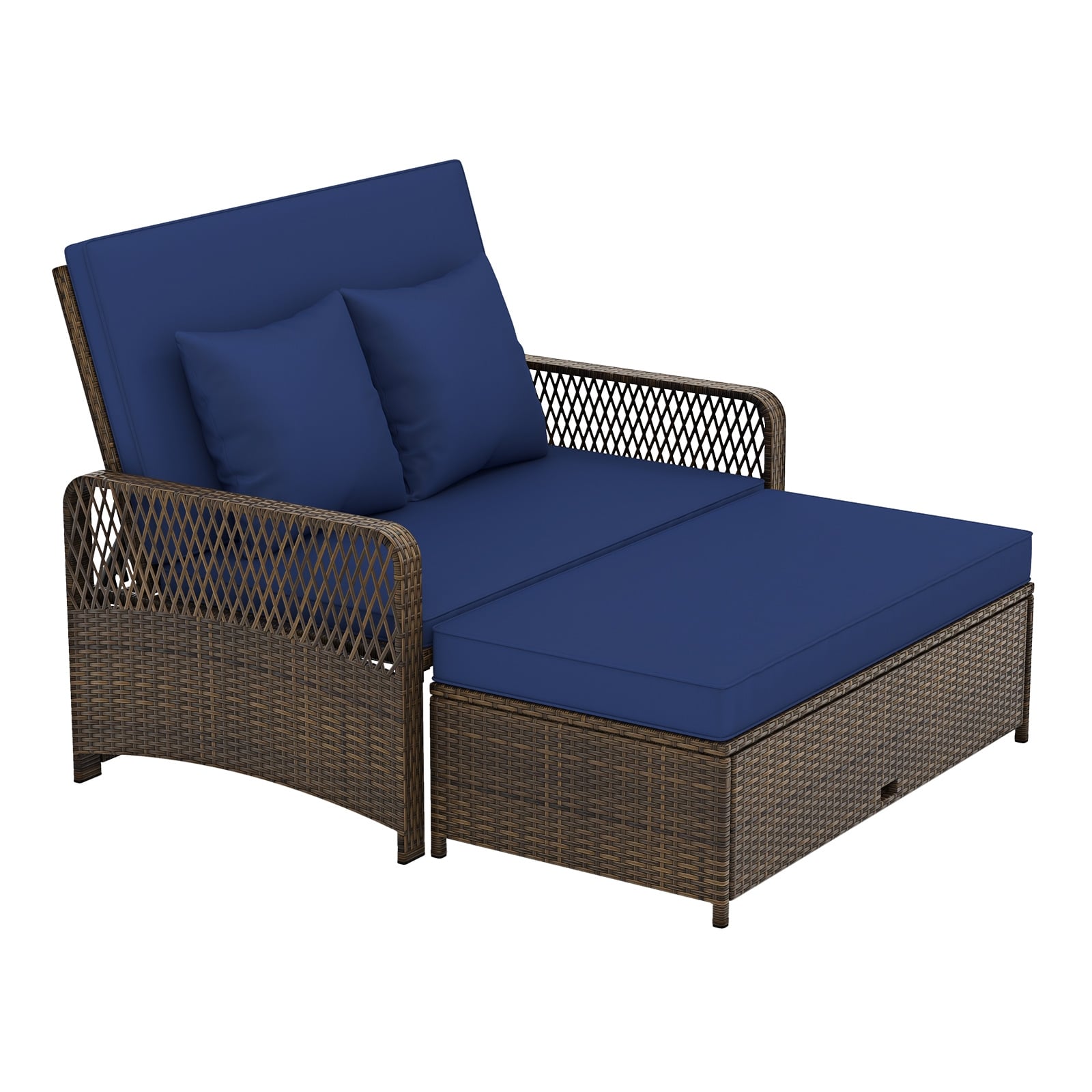 Adjustable Wicker Daybed, 4-Level Backrest, Soft Cushions, Navy Outdoor Sectionals at Gallery Canada
