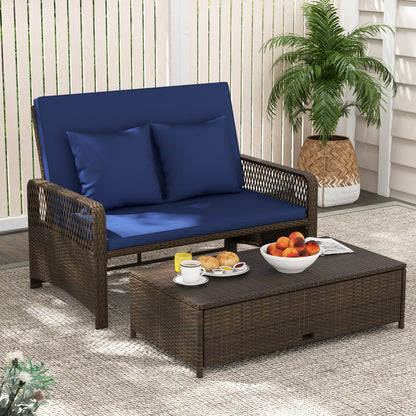 Adjustable Wicker Daybed, 4-Level Backrest, Soft Cushions, Navy Outdoor Sectionals at Gallery Canada