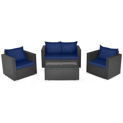 Patio Rattan Conversation Set, 4 Pieces, Padded Cushions, Navy Patio Conversation Sets Navy at Gallery Canada