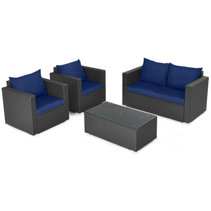 Patio Rattan Conversation Set, 4 Pieces, Padded Cushions, Navy Patio Conversation Sets at Gallery Canada