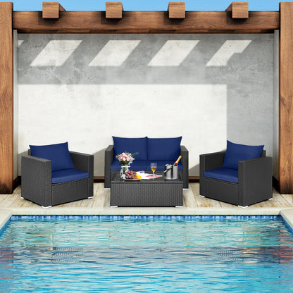 Patio Rattan Conversation Set, 4 Pieces, Padded Cushions, Navy Patio Conversation Sets at Gallery Canada