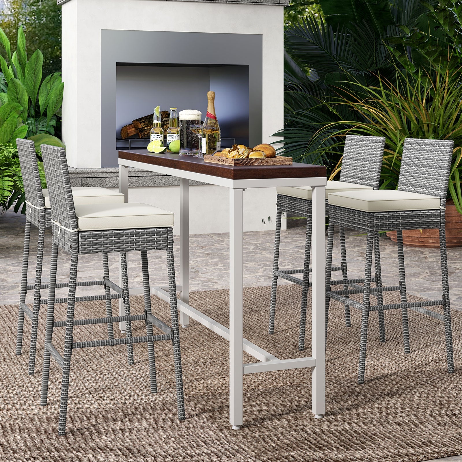 Set Of 4 Patio Barstools, Soft Cushion, Cozy Footrest, Gray Patio Bar Furniture at Gallery Canada