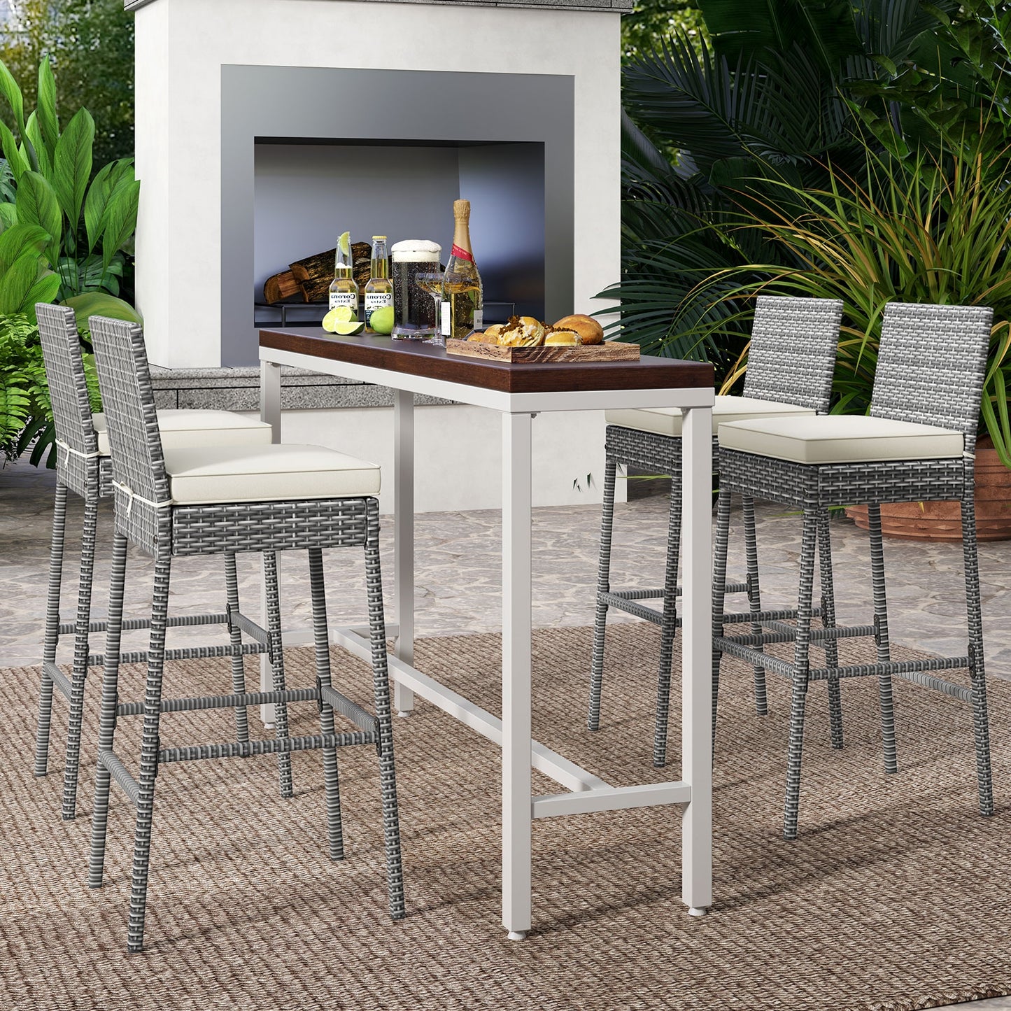 Set Of 4 Patio Barstools, Soft Cushion, Cozy Footrest, Gray Patio Bar Furniture at Gallery Canada