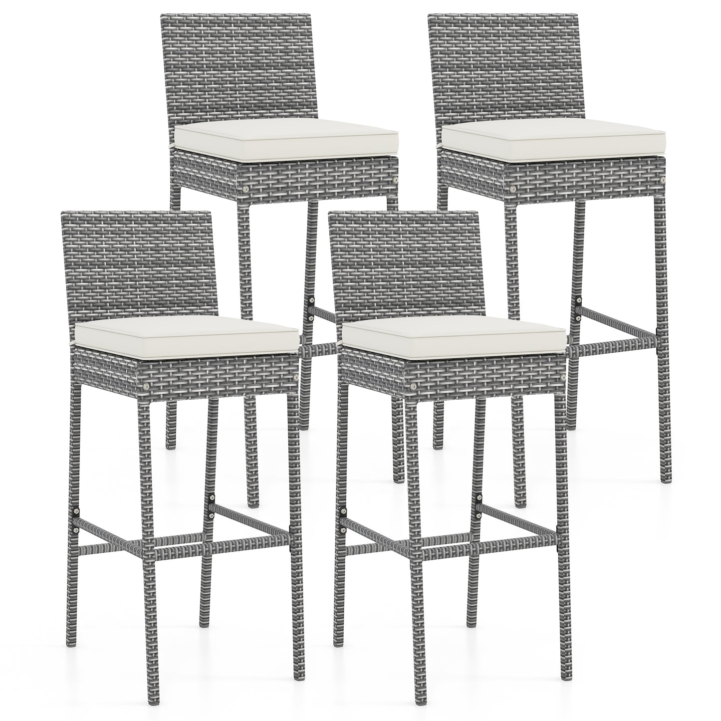 Set Of 4 Patio Barstools, Soft Cushion, Cozy Footrest, Gray Patio Bar Furniture Gray at Gallery Canada