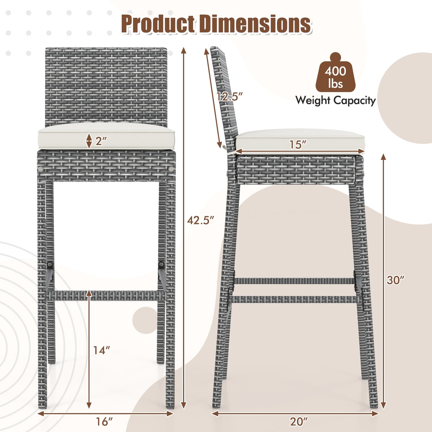 Set Of 4 Patio Barstools, Soft Cushion, Cozy Footrest, Gray Patio Bar Furniture at Gallery Canada