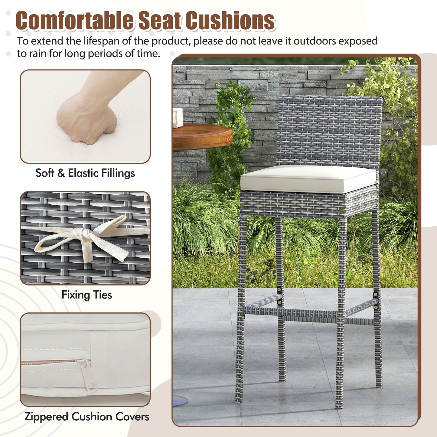 Set Of 4 Patio Barstools, Soft Cushion, Cozy Footrest, Gray Patio Bar Furniture at Gallery Canada