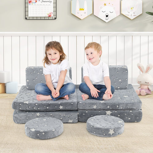 Modular Kids Play Couch, Glow In Dark, Gray