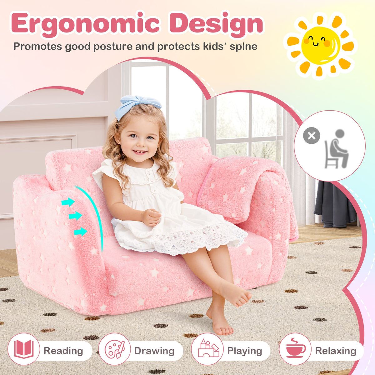 Folding Kids Couch With Glow In The Dark Blanket, Pink Kids Chairs & Seating at Gallery Canada
