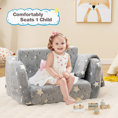 2-in-1 Folding Kids Couch With Blanket, Glow In Dark, Gray Kids Chairs & Seating at Gallery Canada