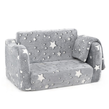 2-in-1 Folding Kids Couch With Blanket, Glow In Dark, Gray Kids Chairs & Seating at Gallery Canada
