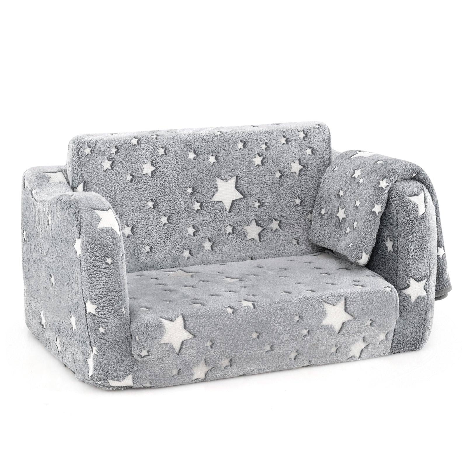 2-in-1 Folding Kids Couch With Blanket, Glow In Dark, Gray Kids Chairs & Seating Gray at Gallery Canada