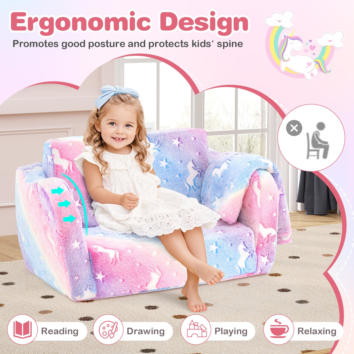 Folding Kids Couch With Blanket, Glow In The Dark, Multicolor Kids Chairs & Seating at Gallery Canada