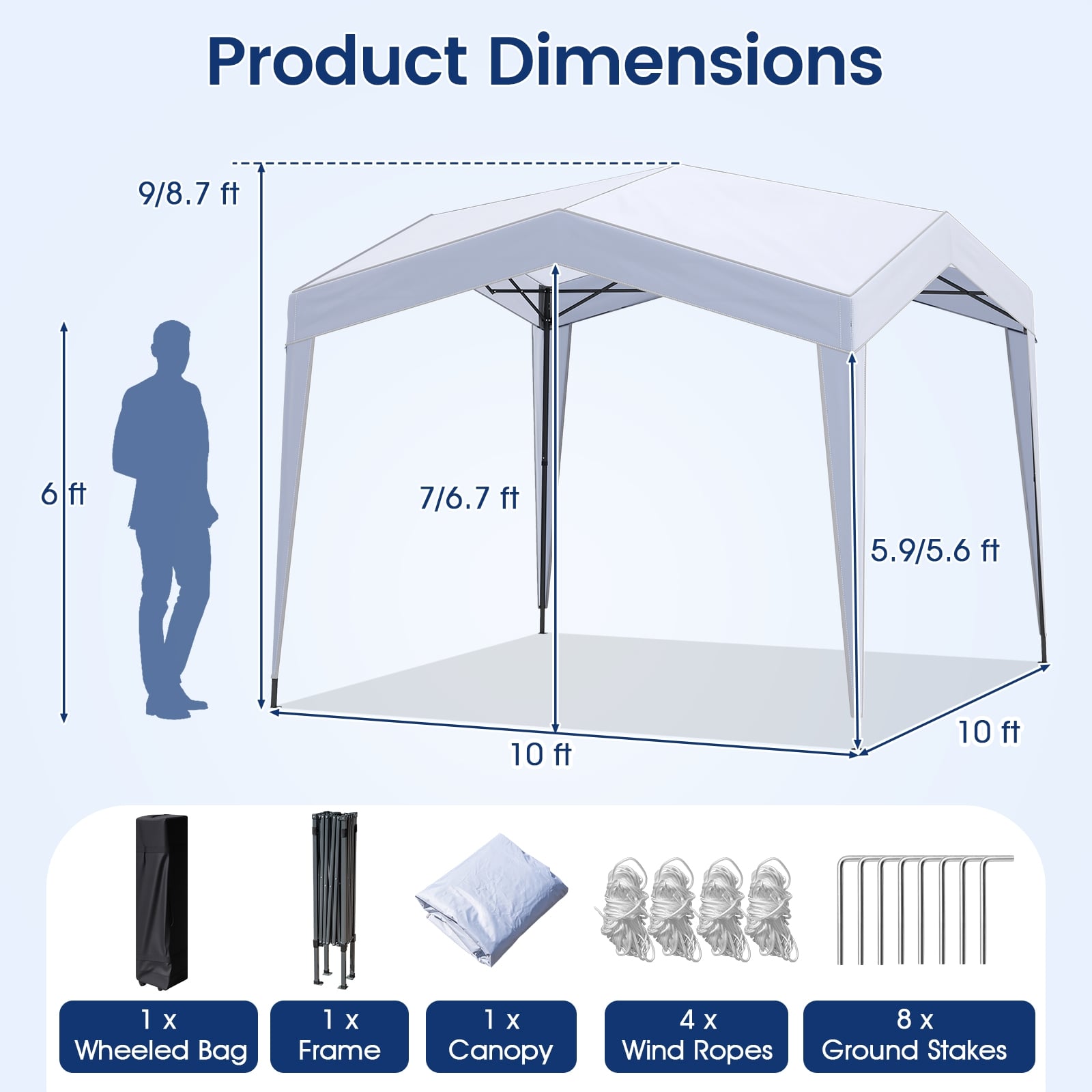 Pop Up Canopy Tent With Wheeled Bag, 8 Stakes 4 Ropes, White Canopies at Gallery Canada