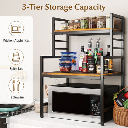 3-Tier Microwave Stand, 2 Open Shelves, Heavy-Duty Metal Frame, Rustic Brown Baker's Racks at Gallery Canada
