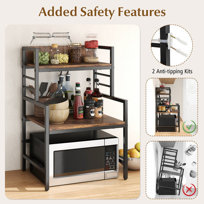 3-Tier Microwave Stand, 2 Open Shelves, Heavy-Duty Metal Frame, Rustic Brown Baker's Racks at Gallery Canada