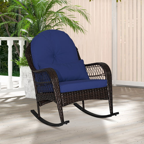 Rattan Rocking Chair With Cushions, Navy
