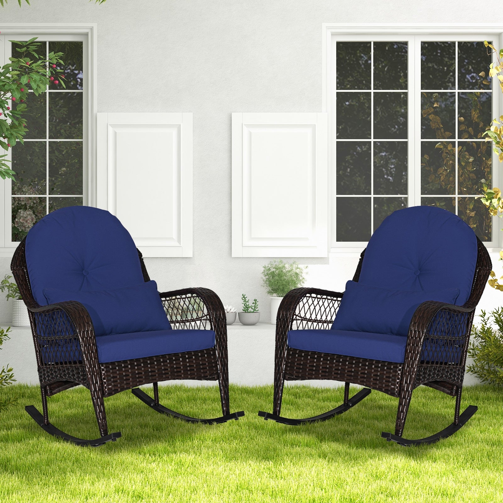 Rattan Rocking Chair With Cushions, Navy Patio Rocking Chairs & Gliders at Gallery Canada