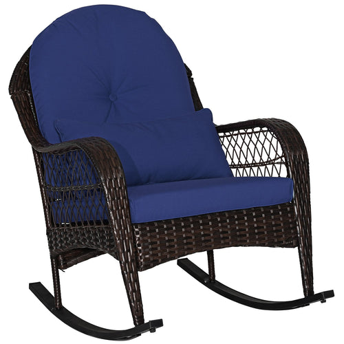 Rattan Rocking Chair With Cushions, Navy