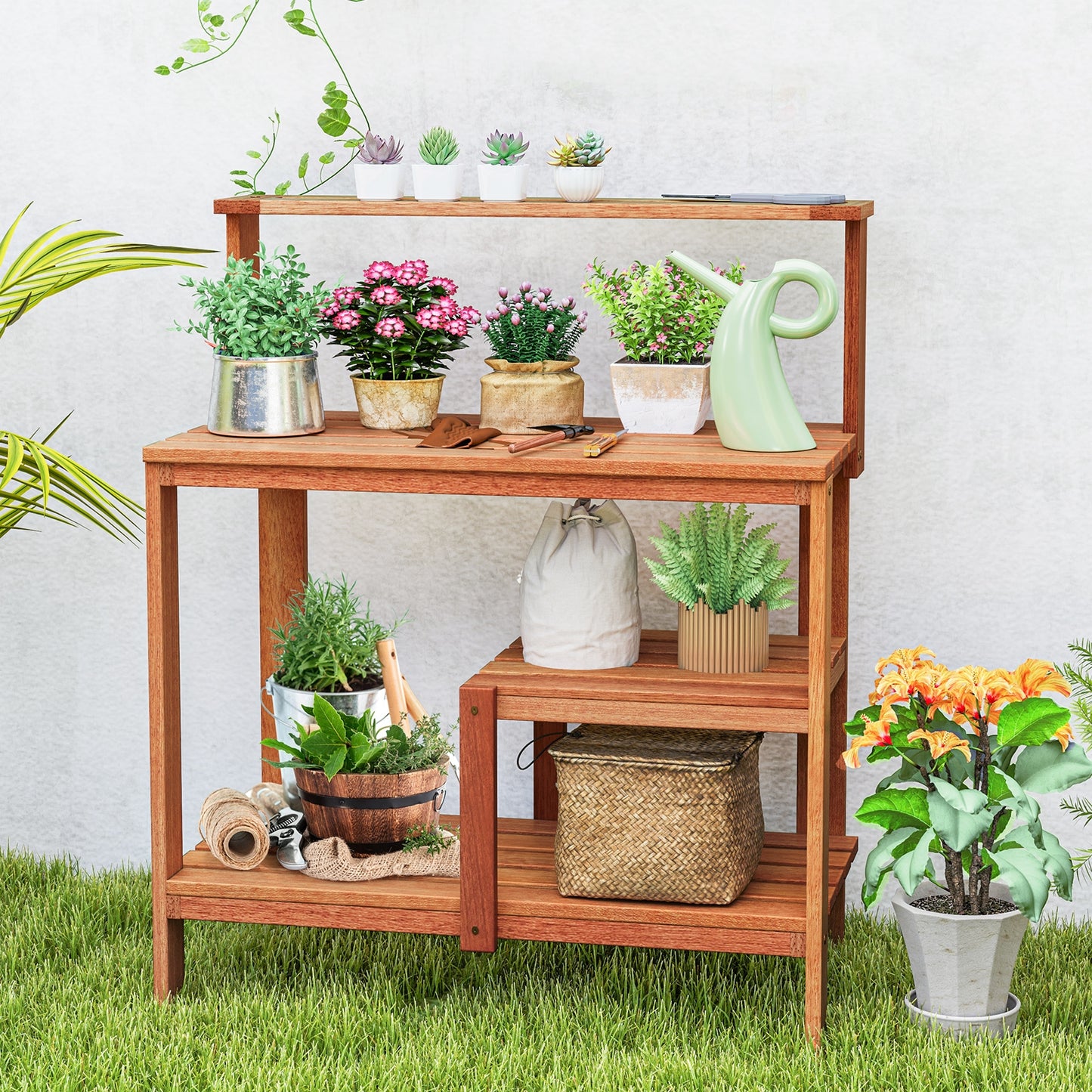 Outdoor Garden Potting Wood Planting Workstation With Open Shelves Potting Benches & Tables at Gallery Canada