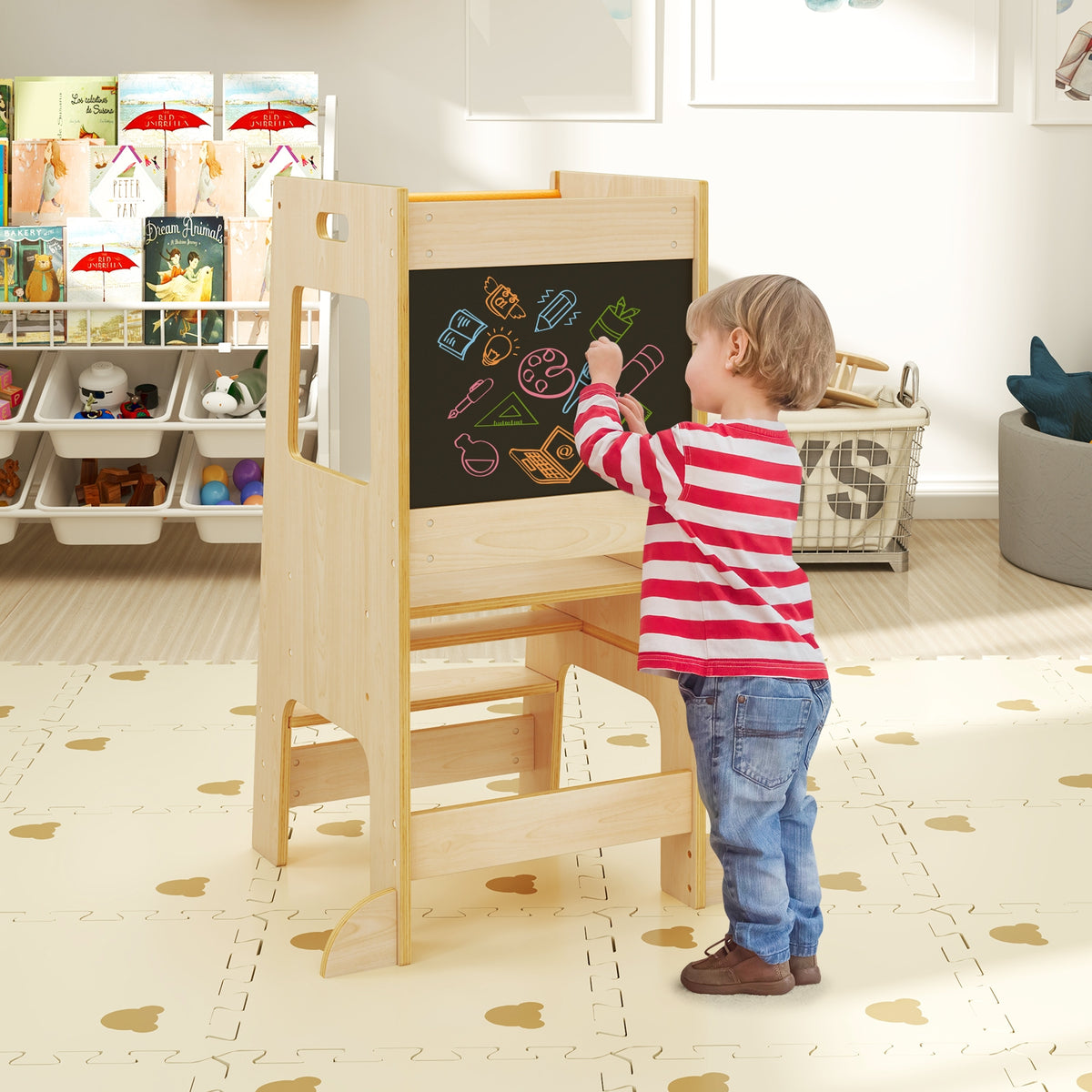 Toddler Kitchen Step Stool, Adjustable Height, Chalkboard, Natural Toddler & Kids Furniture at Gallery Canada