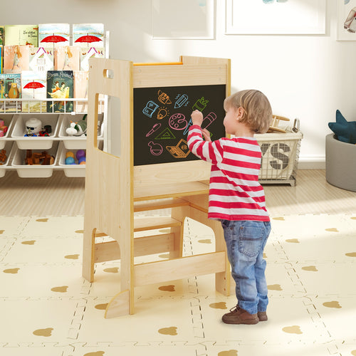 Toddler Kitchen Step Stool, Adjustable Height, Chalkboard, Natural