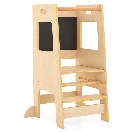 Toddler Kitchen Step Stool, Adjustable Height, Chalkboard, Natural Toddler & Kids Furniture Natural at Gallery Canada