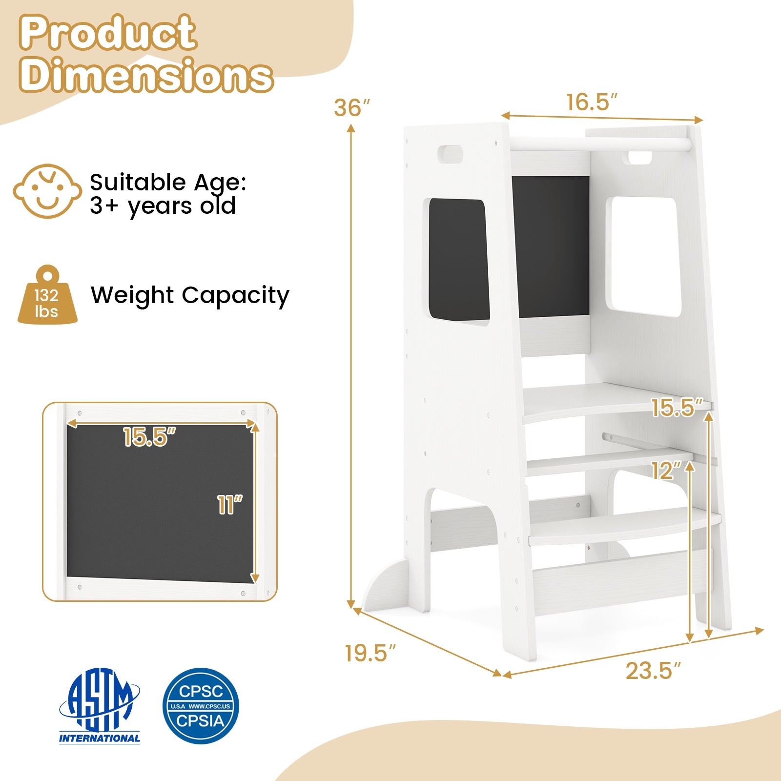 Toddler Kitchen Step Stool, Adjustable Height, White Toddler & Kids Furniture at Gallery Canada