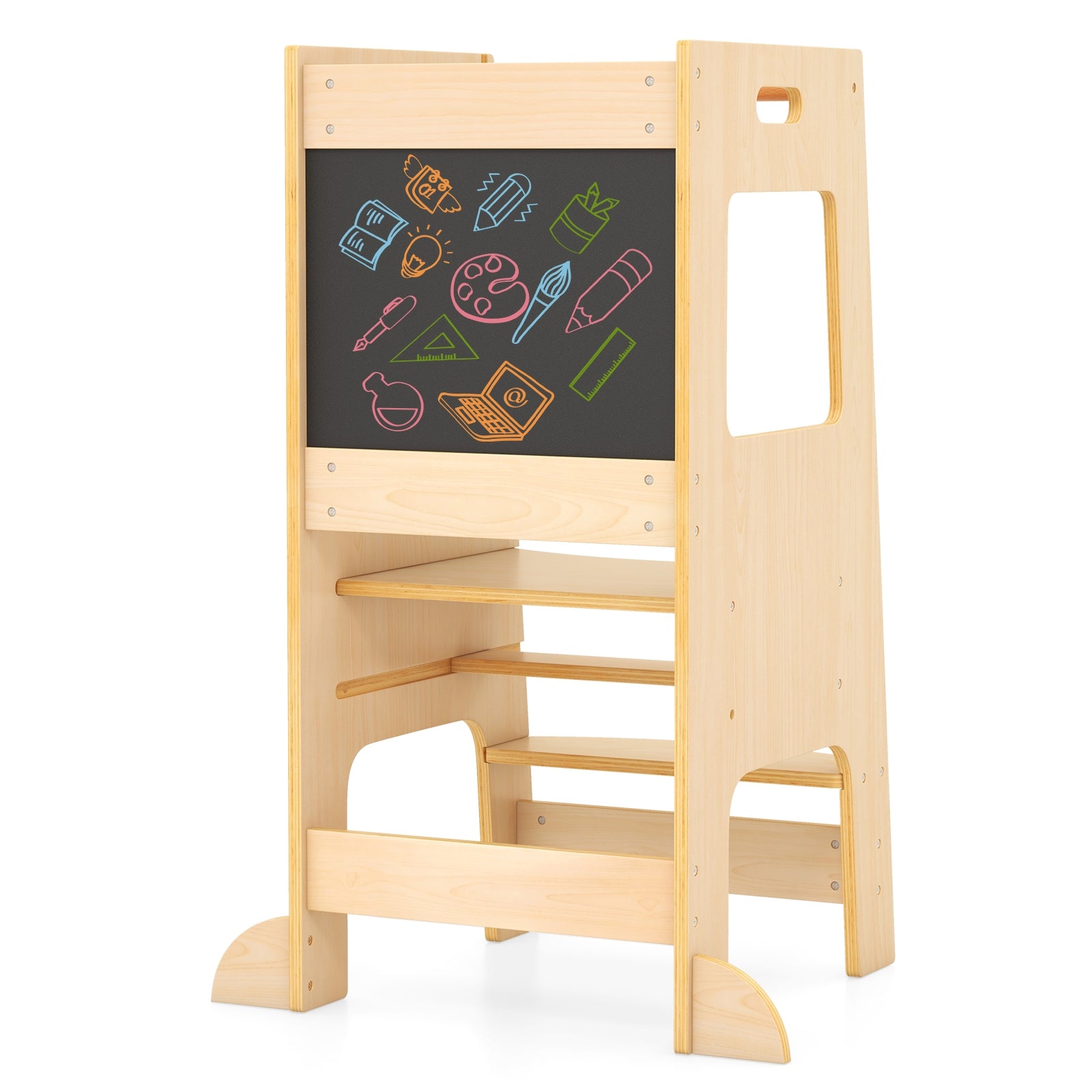 Toddler Kitchen Step Stool, Adjustable Height, Chalkboard, Natural Toddler & Kids Furniture at Gallery Canada