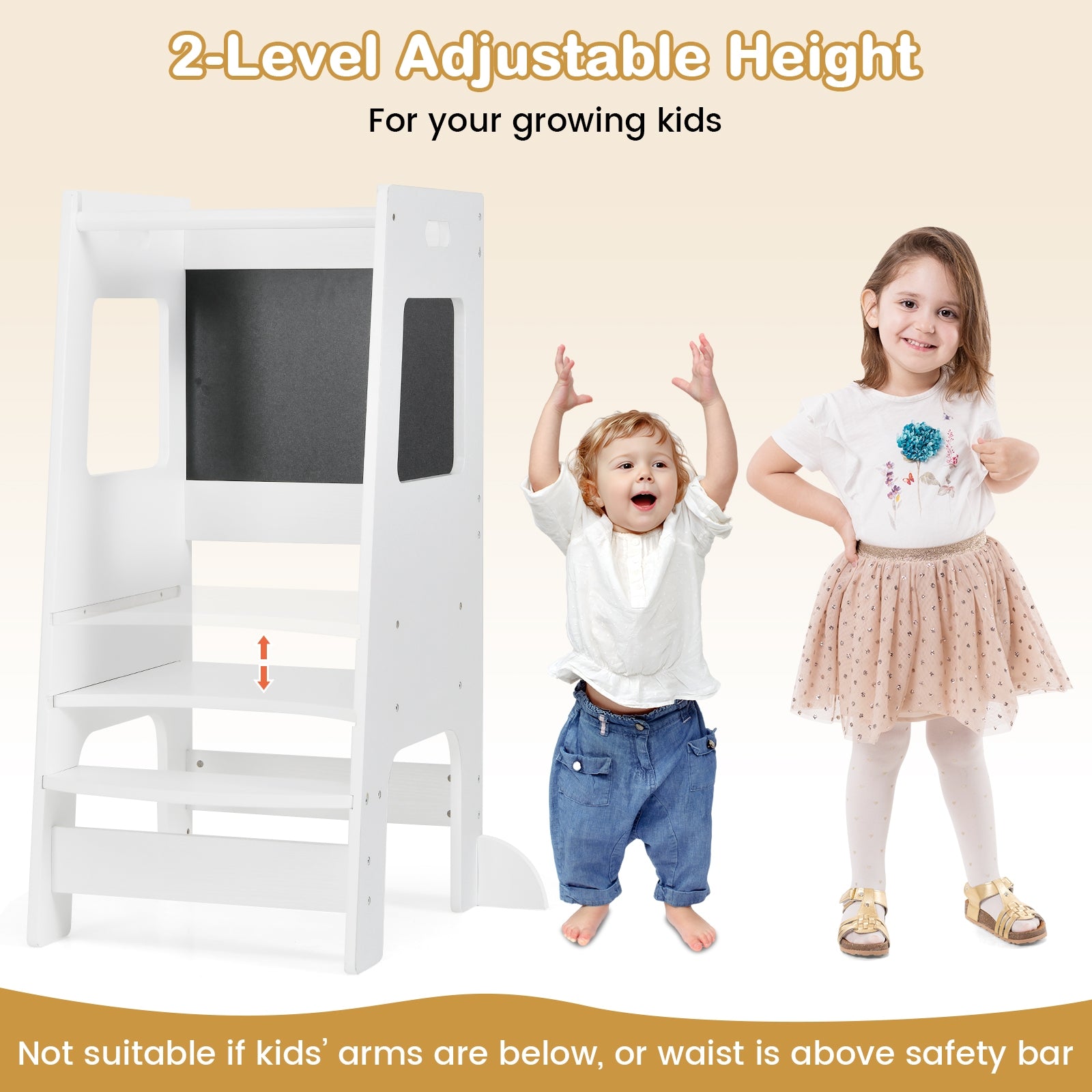 Toddler Kitchen Step Stool, Adjustable Height, White Toddler & Kids Furniture at Gallery Canada