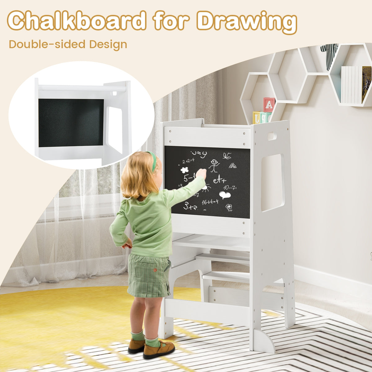 Toddler Kitchen Step Stool, Adjustable Height, White Toddler & Kids Furniture at Gallery Canada