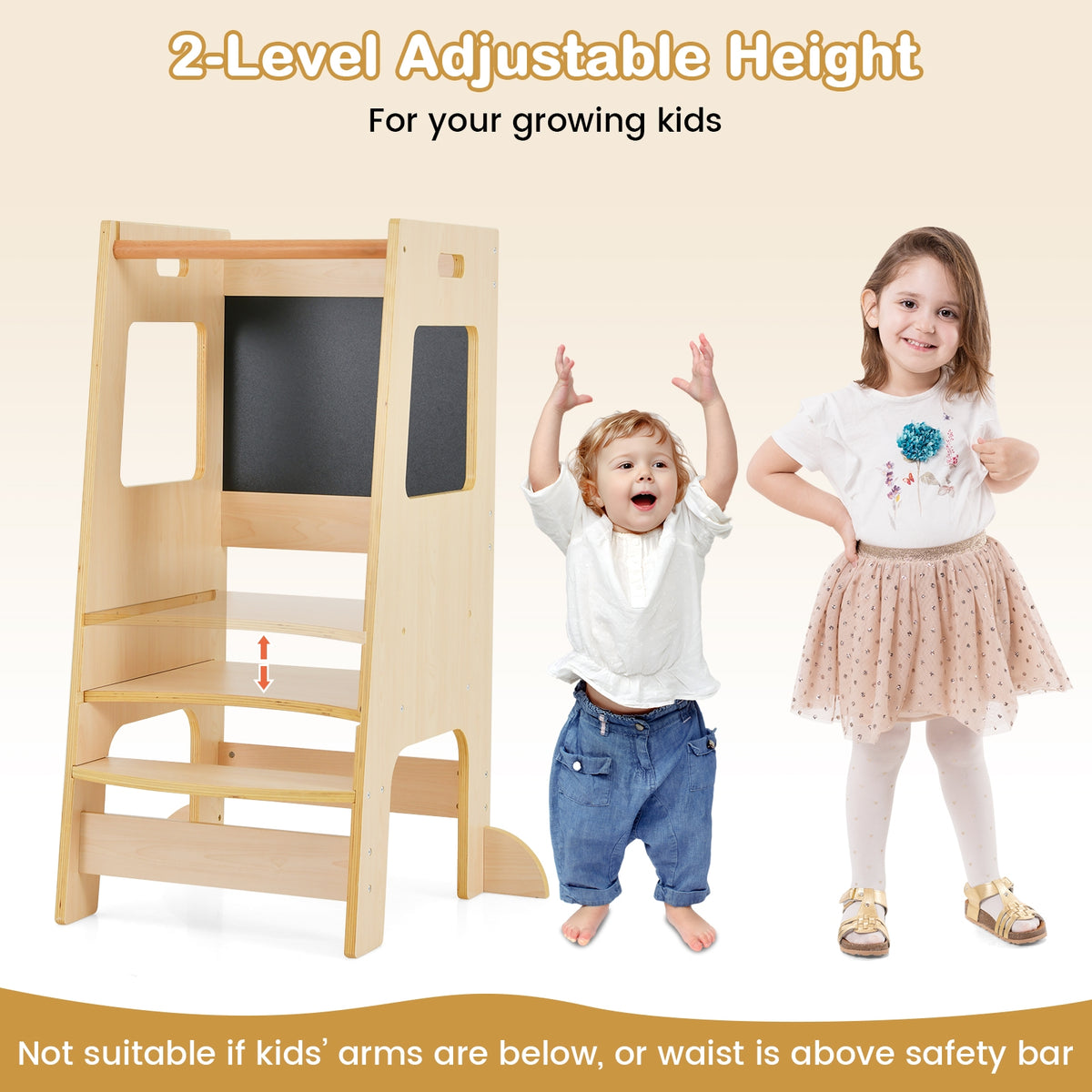 Toddler Kitchen Step Stool, Adjustable Height, Chalkboard, Natural Toddler & Kids Furniture at Gallery Canada