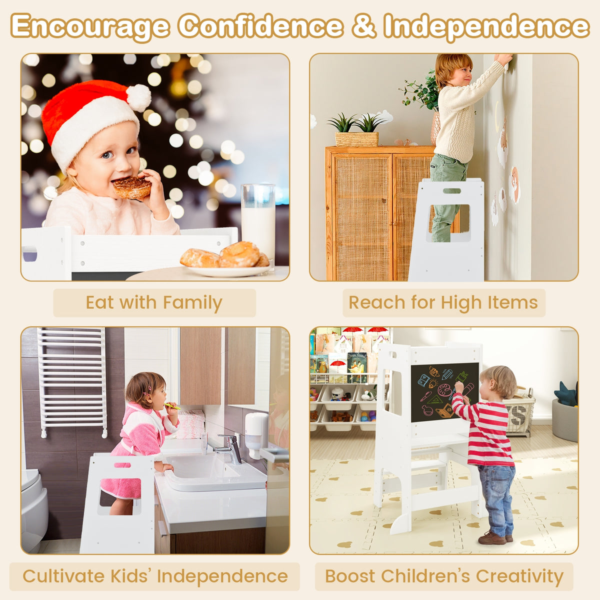 Toddler Kitchen Step Stool, Adjustable Height, White Toddler & Kids Furniture at Gallery Canada