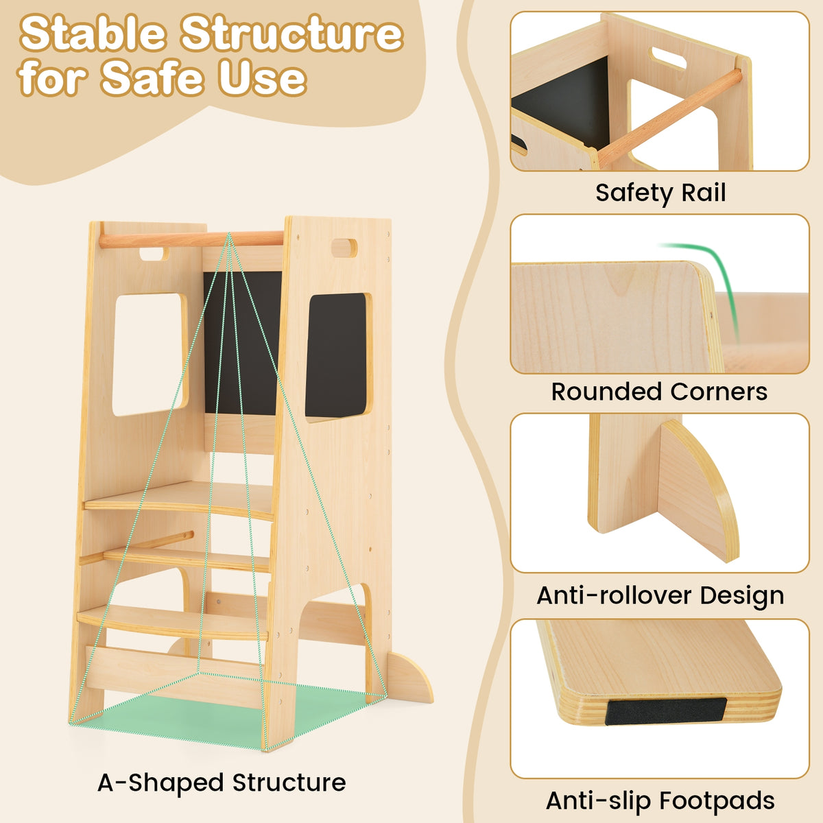 Toddler Kitchen Step Stool, Adjustable Height, Chalkboard, Natural Toddler & Kids Furniture at Gallery Canada