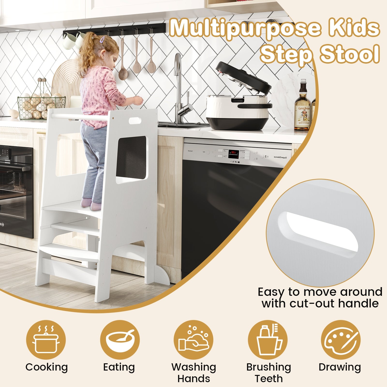 Toddler Kitchen Step Stool, Adjustable Height, White Toddler & Kids Furniture at Gallery Canada