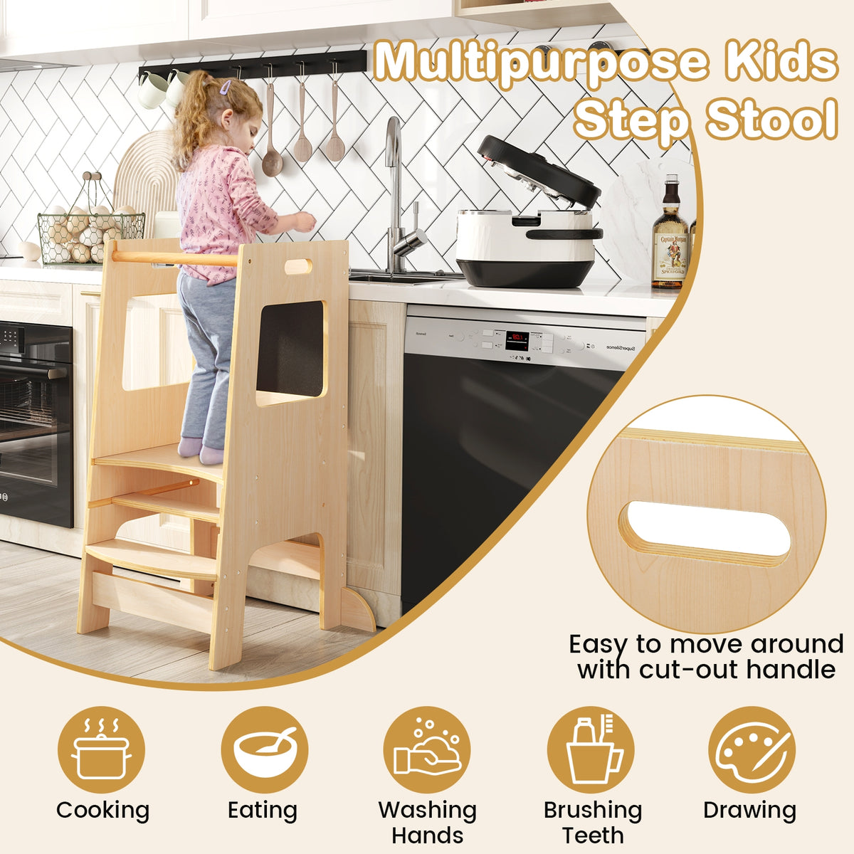 Toddler Kitchen Step Stool, Adjustable Height, Chalkboard, Natural Toddler & Kids Furniture at Gallery Canada