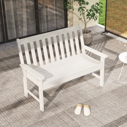 52 Inch HDPE Outdoor Bench With Backrest, Armrests, White Outdoor Benches at Gallery Canada