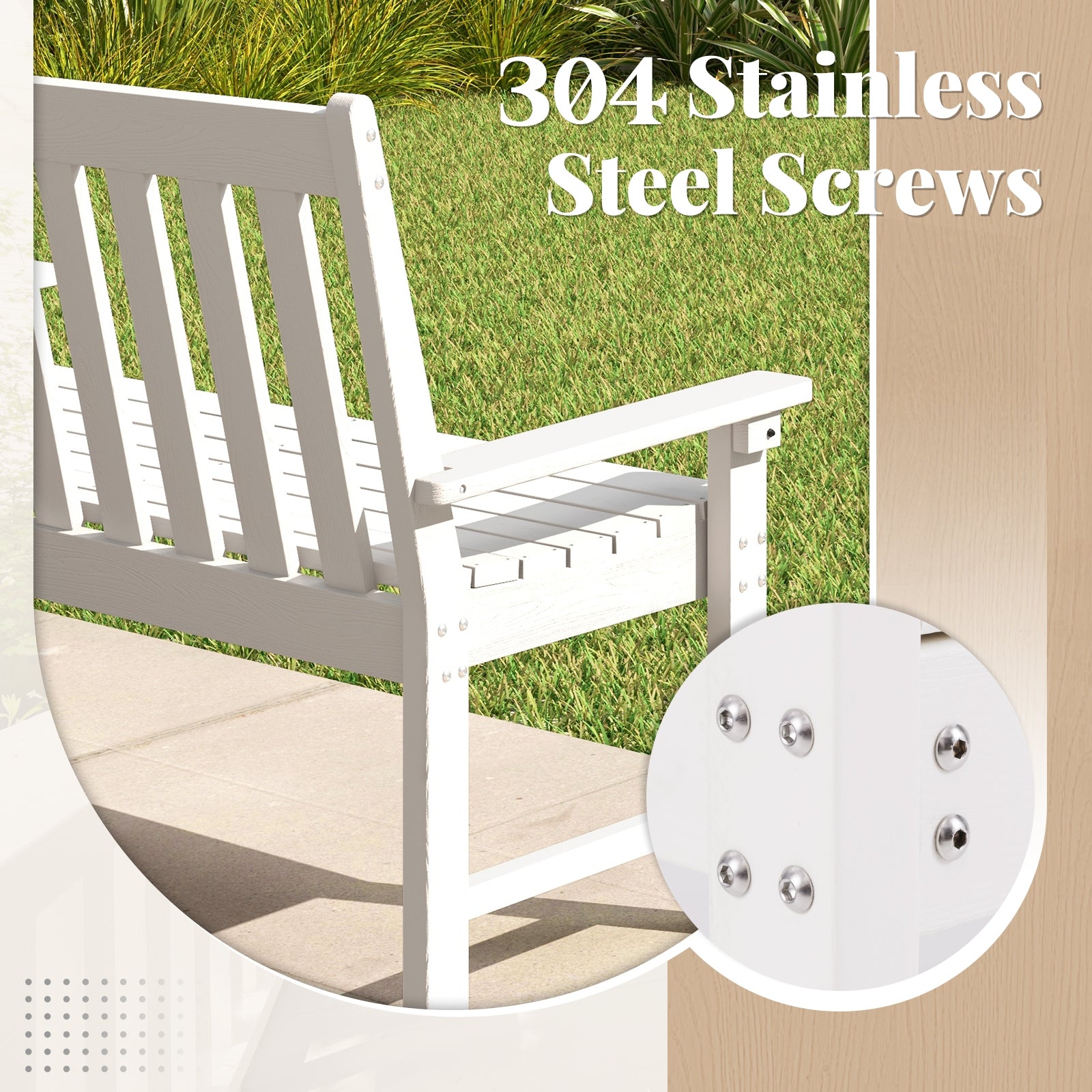 52 Inch HDPE Outdoor Bench With Backrest, Armrests, White Outdoor Benches at Gallery Canada