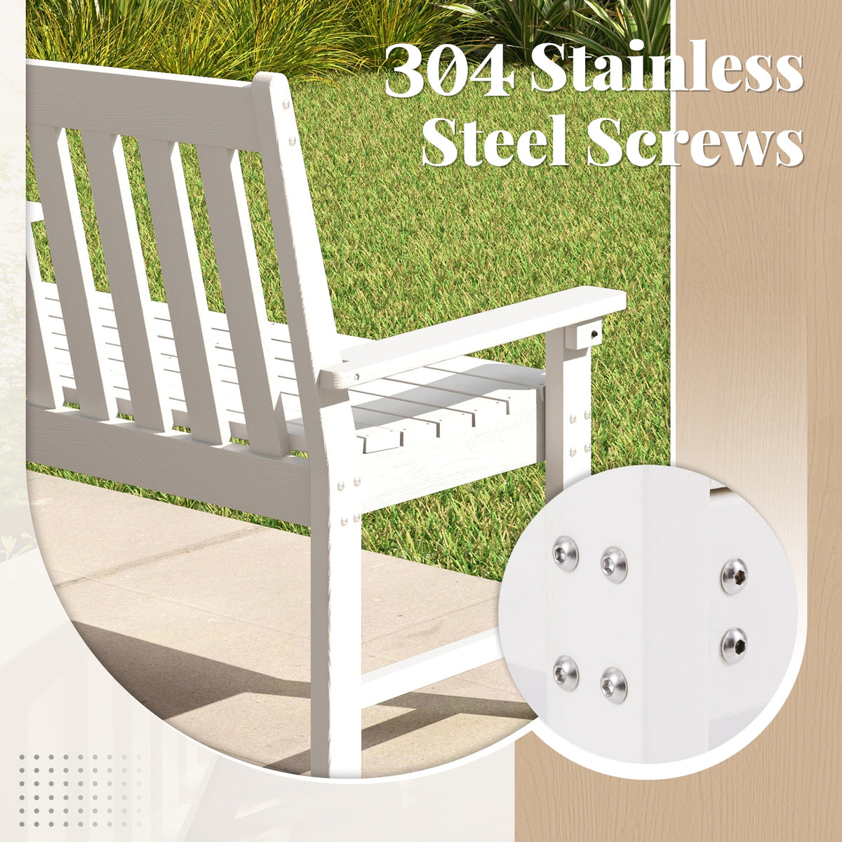 52 Inch HDPE Outdoor Bench With Backrest, Armrests, White Outdoor Benches at Gallery Canada