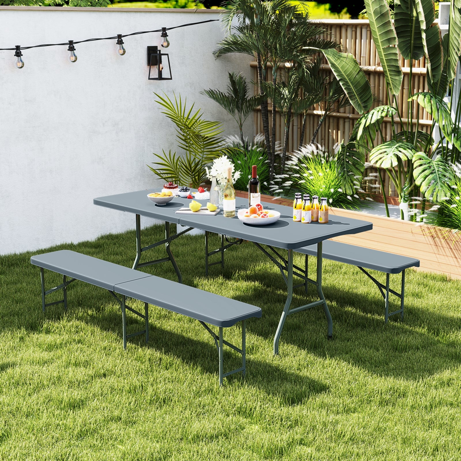 6 Feet Plastic Folding Bench, Portable Seat With Handle And Lock, Gray Camping Furniture at Gallery Canada