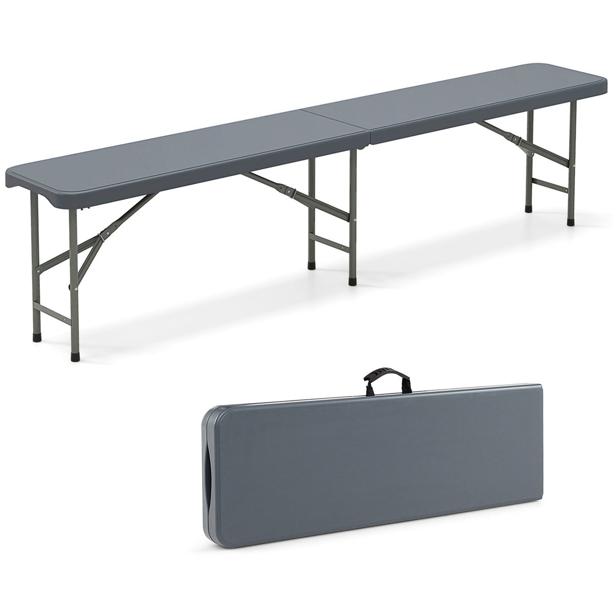 6 Feet Plastic Folding Bench, Portable Seat With Handle And Lock, Gray Camping Furniture Gray at Gallery Canada