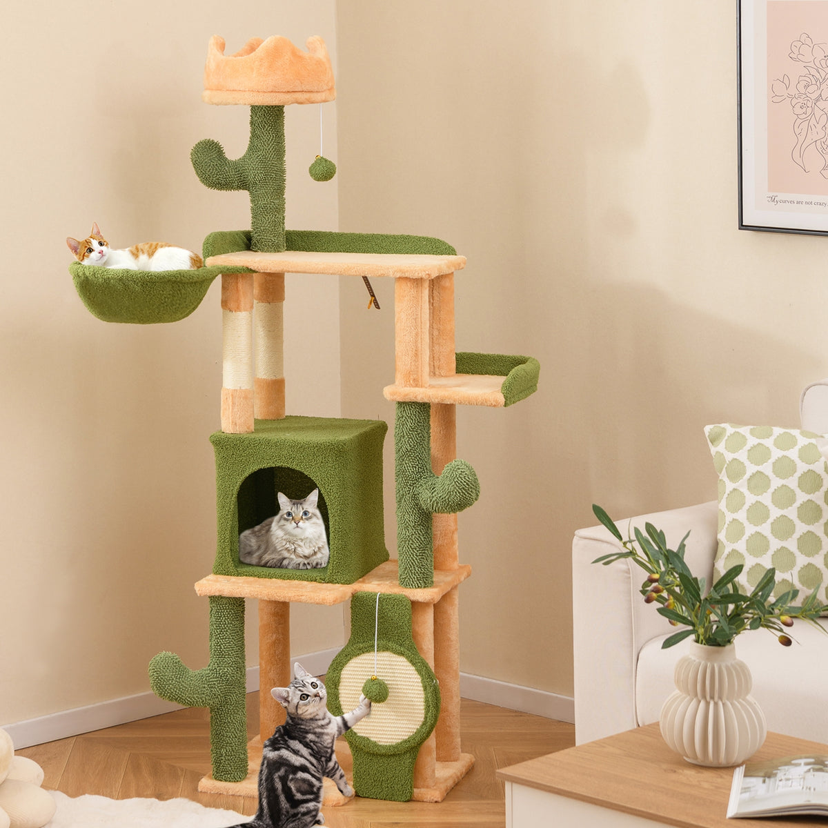 63 Inch Cat Tree, Sisal Scratching Posts, Green Cat Trees Condos & Scratchers at Gallery Canada