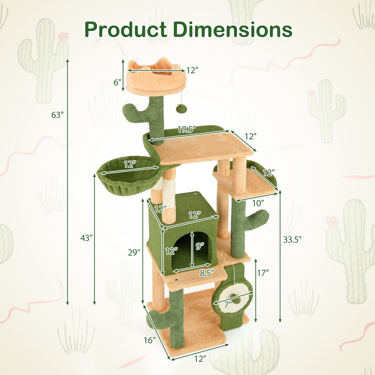 63 Inch Cat Tree, Sisal Scratching Posts, Green Cat Trees Condos & Scratchers at Gallery Canada